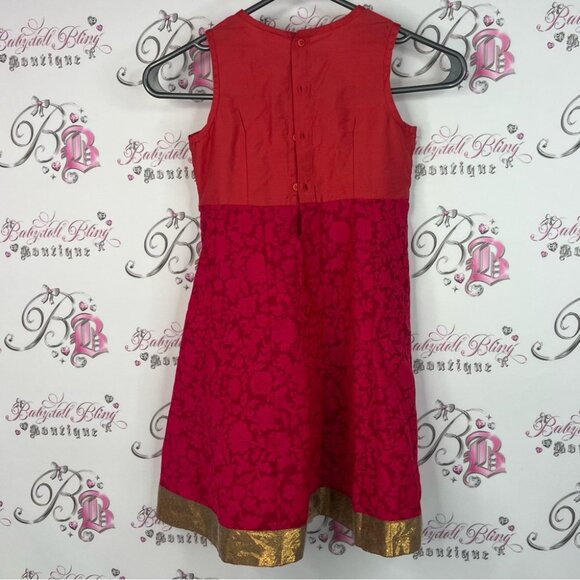 Ulsa kids dress sequins beaded Elegant Red and Gold Kids Dress - Picture 2 of 9